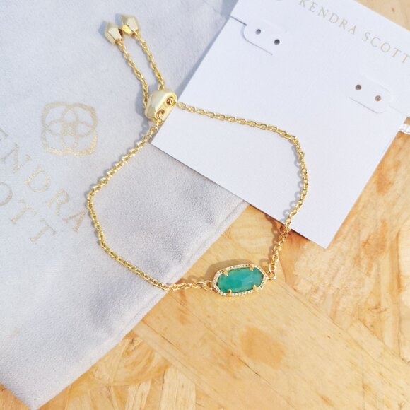 NEW Kendra Scott Elaina Chalcedony Glass Adjustable Chain Bracelet Gold - Picture 3 of 3